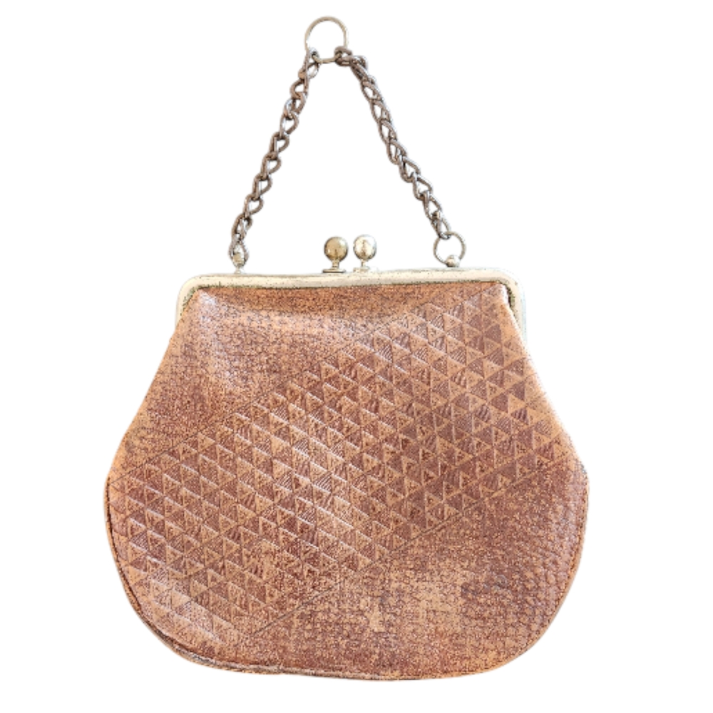 Antique Brown Embossed Leather Clutch Mid to Late 1800s